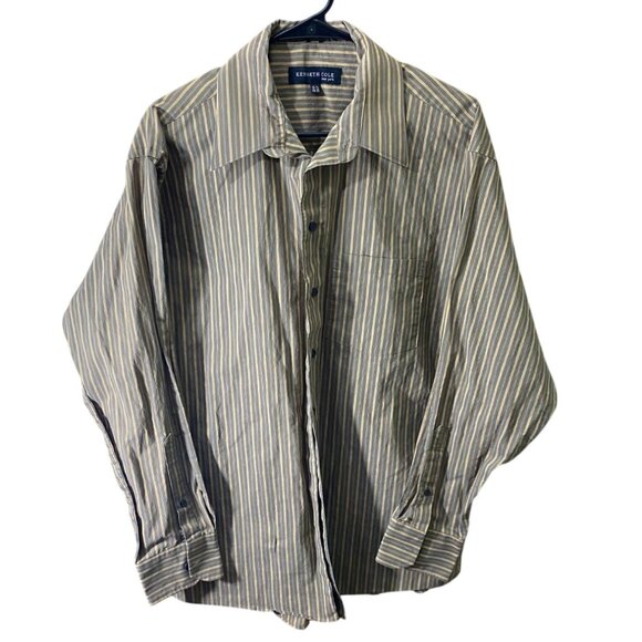 Kenneth Cole Mens Dress Shirt Large 16.5 Neck Striped Long Sleeve Button-Up - Picture 1 of 5